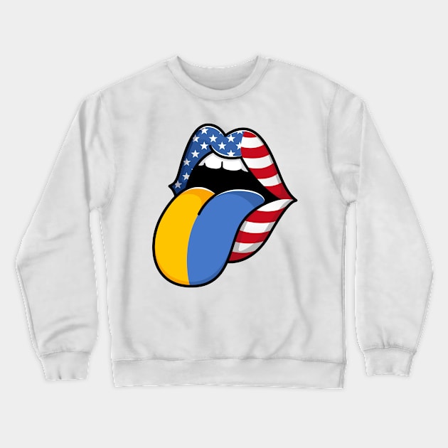 Tongue Ukrainian Pride Flag of Ukraine Half American Half Ukrainian Crewneck Sweatshirt by StoreForU